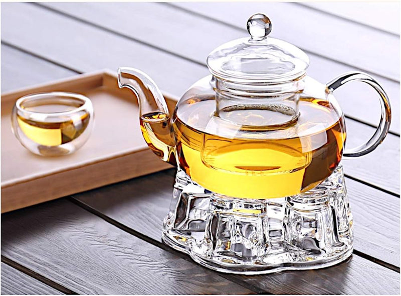 Sun's Tea Universal Solid Crystal Glass Teapot Warmer | Tea Warmer | Teapot Heating Base | Tealight Warmer- Candle Never Flames Out