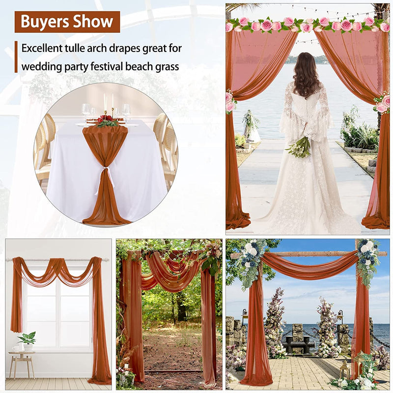 Wedding Arch Draping Fabric for Ceremony and Reception Decor - Sheer Rust Christmas Design - 19FT Panel