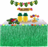 Luau Party Decoration Hawaiian Table Skirt 9 Feet Tropical Luau Grass Table Skirt for Hawaiian Party Decoration, Hawaiian Party Supplies, Hawaiian Tropic Hawaiian Decoration, 2 Pack, Green