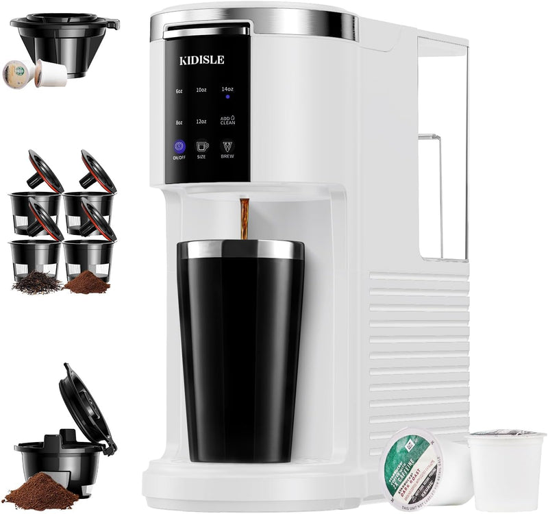 KIDISLE 3 in 1 Single Serve Coffee Maker for K Cup Pods & Ground Coffee & Teas, 6 to 14oz Brew Sizes, with 40oz Removable Water Reservoir, Self-cleaning Function, Red