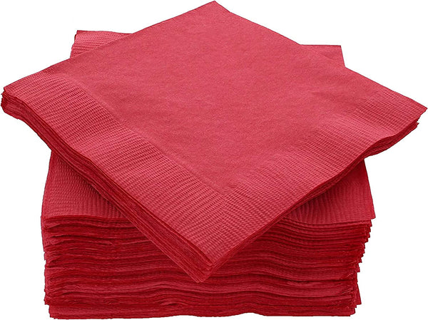 Amcrate Big Party Pack 100 Count Red Beverage Napkins - Ideal for Wedding, Party, Birthday, Dinner, Lunch, Cocktails. (5” x 5”)
