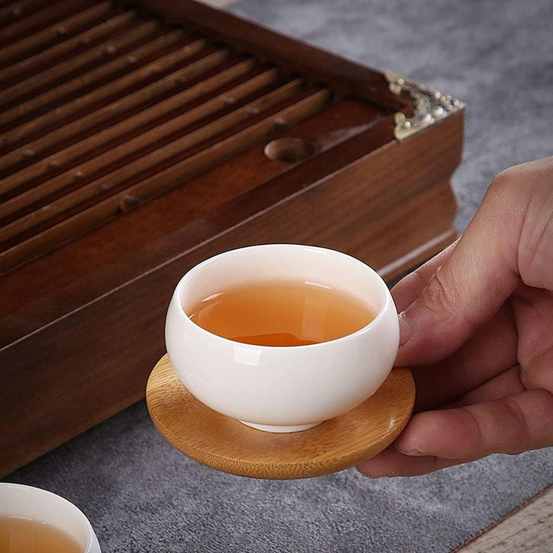 6Pcs Bamboo Teacup Coasters Round Saucer Shaped Drink Coaster Cup Tray Decoration Mini Dish for Tabletop Protection