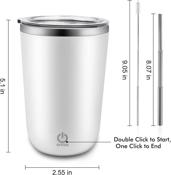 Beyoung Self Stirring Mug, Portable Electric Mixing Mug, 12oz Stainless Steel Travel Coffee Cup with Leakproof Lid, Auto Mixer Tumbler Cups For Coffee Powder Milk Tea, White