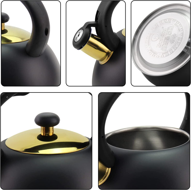 SHANGZHER Tea Kettle Stovetop Stainless Steel Whistle Induction Teakettle Fixed Cool Handle 3.2 Quart / 3 Liter Black