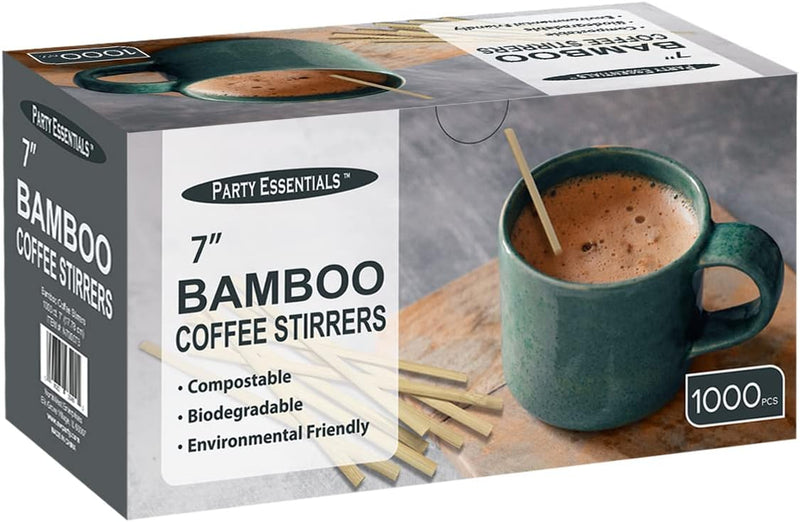 Party Essentials Bamboo Coffee Stirrers/Beverage Stir Sticks, 7" Individually Wrapped, 500-Count, Natural