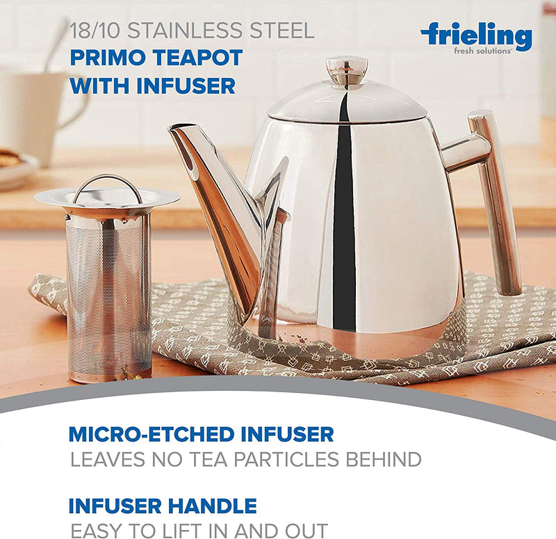 Frieling 18/8 Stainless Steel Teapot with Infuser, Tea Warmer with Teapot Infuser for Loose Tea, 34 Ounces