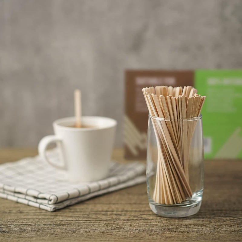 KLINEUS 500 Wooden Coffee Stirrers - Biodegradable 5.5" Coffee Stirrers Wood, Coffee Mixer Stick, Disposable Coffee Stirs, Stirring Sticks - BPA free Round-End Birch Wooden Stir Sticks For Coffee Bar