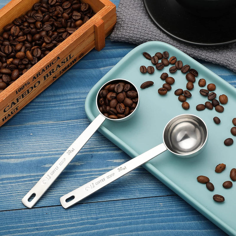 4 Pieces 2 Tablespoon Scoops with Long Handle, 30 ml Stainless Steel Coffee Spoon for Coffee Milk Fruit Powder, Measuring Dry and Liquid Ingredients, Spice Jar, Cooking Baking, Leveler