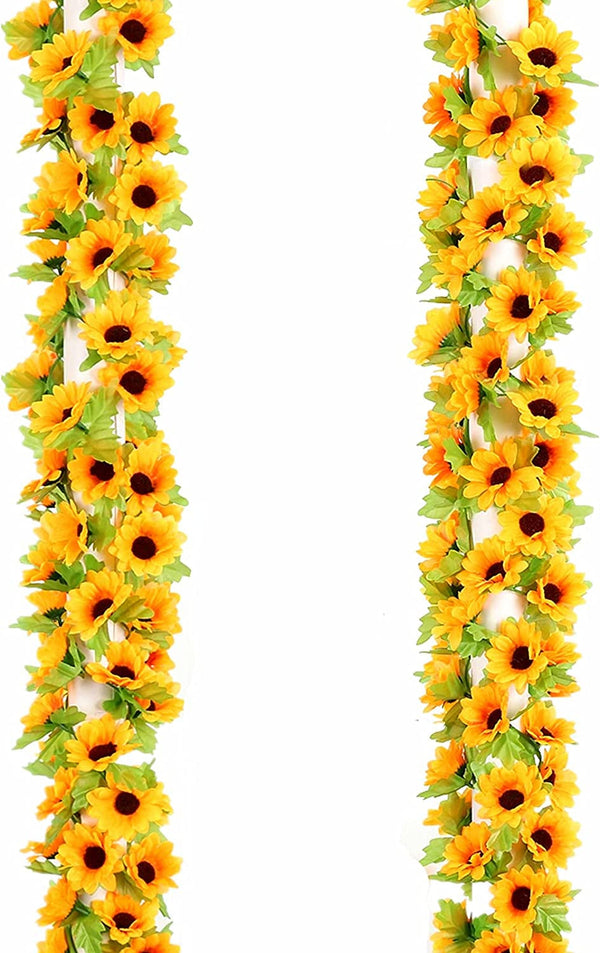 2-Pack Artificial Sunflower Vines - Yellow Hanging Garland for Home Weddings Parties - Fake Sunflower Floral Decor