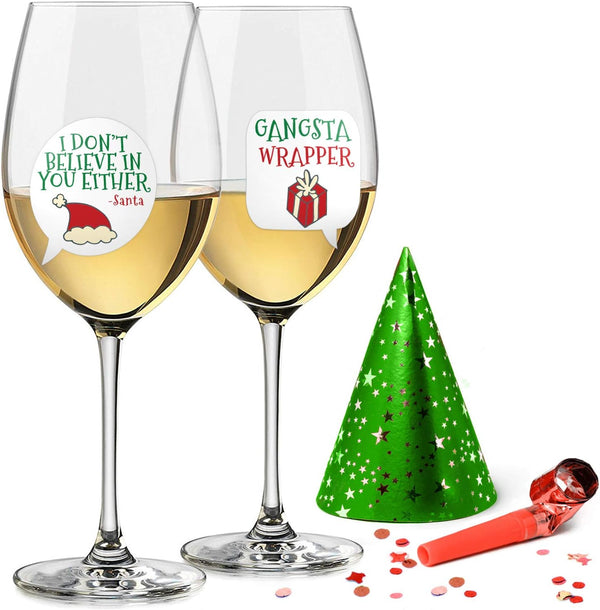Lulu & You Funny Christmas Wine Glass Drink Markers - Wine Charms Alternative - 18 Static Cling Reusable Stickers (Xmas)