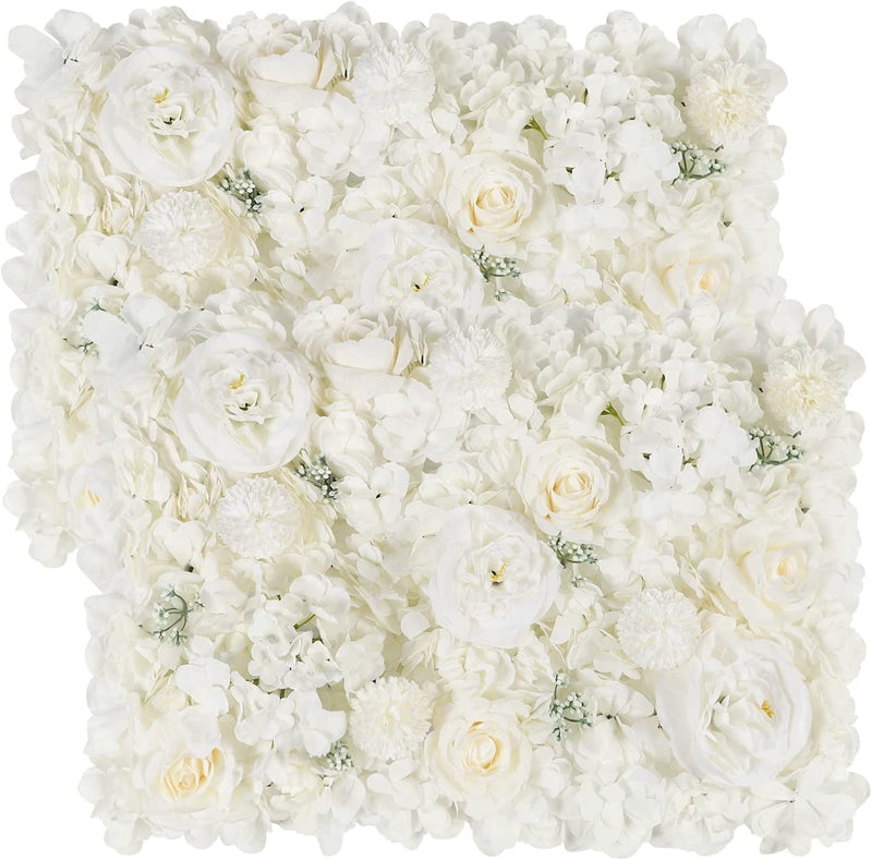 2-Pack Artificial White Hydrangea Flower Wall Panels - 16x24 Faux Silk Peony Flower Mat for Wedding Decor