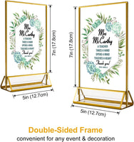 Acrylic Gold Sign Holders, 5X7 Clear Picture Frames with Gold Borders and Vertical Stand, Double Sided Table Menu Display Stand for Restaurant Signs, Wedding Table Numbers, Photos Display - 6 Pack
