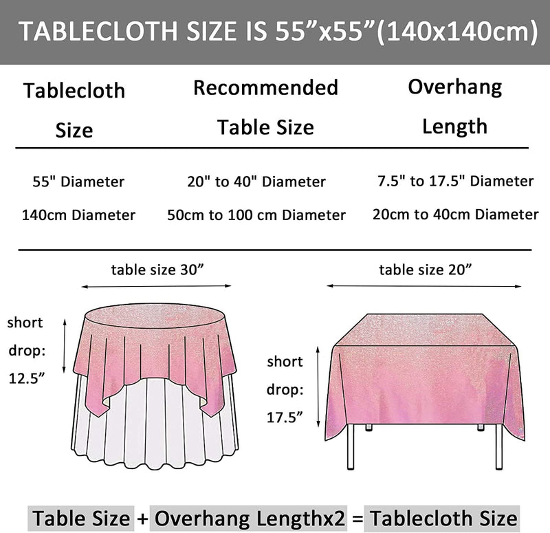 Unique Holographic Pink Tablecloth - 55X55 Square Glitter Cover for Events