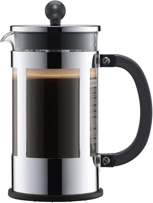 Bodum Kenya 8-Cup French Press Coffee Maker, 34-Ounce, Stainless Steel, Black