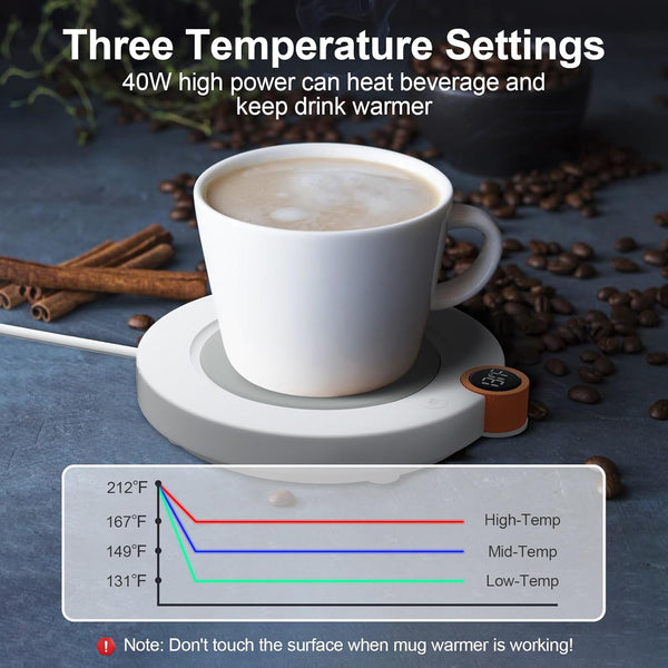 Coffee Mug Warmer, Smart Coffee Warmer & Cup Warmer for Desk with Auto Shut Off/On and 3 Temperature Setting, Beverage Warmer & Wax Warmer for Tea, Milk, Coffee and Wax Candle