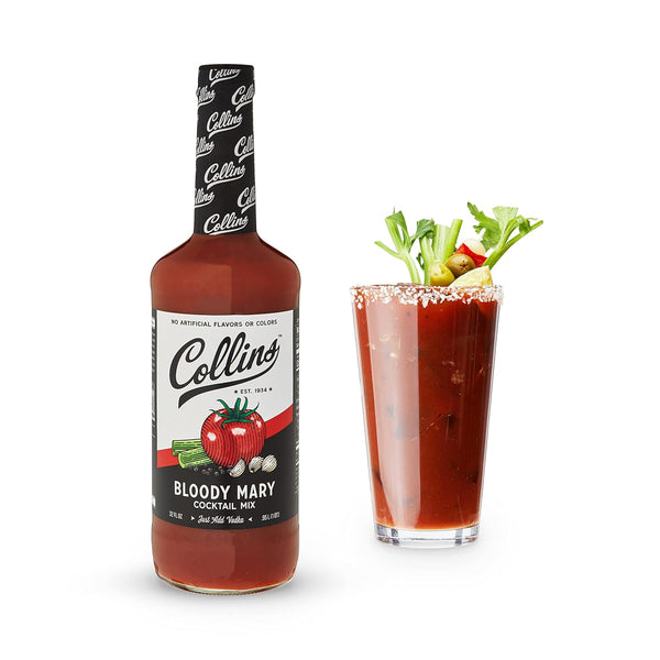 Collins Classic Bloody Mary Mix, Made With Tomato, Garlic, Worcestershire Sauce and Spices, Brunch Cocktail Recipe Ingredient, Bartender Mixer, Drinking Gifts, Home Cocktail bar, 32 fl oz
