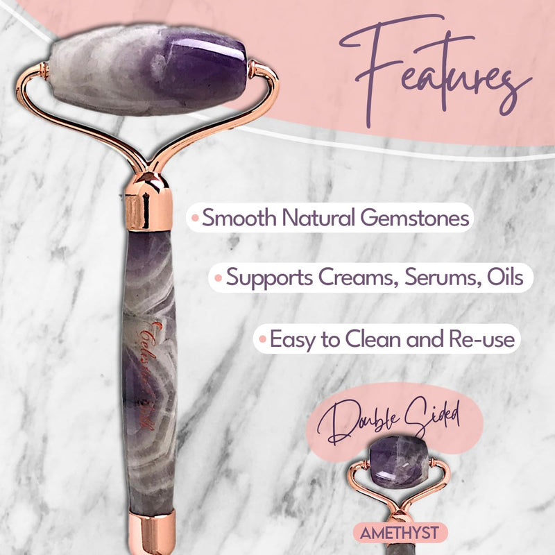 CELESTIAL SILK Amethyst Face Roller - Premium Anti Aging Beauty Facial Massager Genuine Natural Amethyst Stone Gemstone Roller- Skin Care for Face Eyes Neck