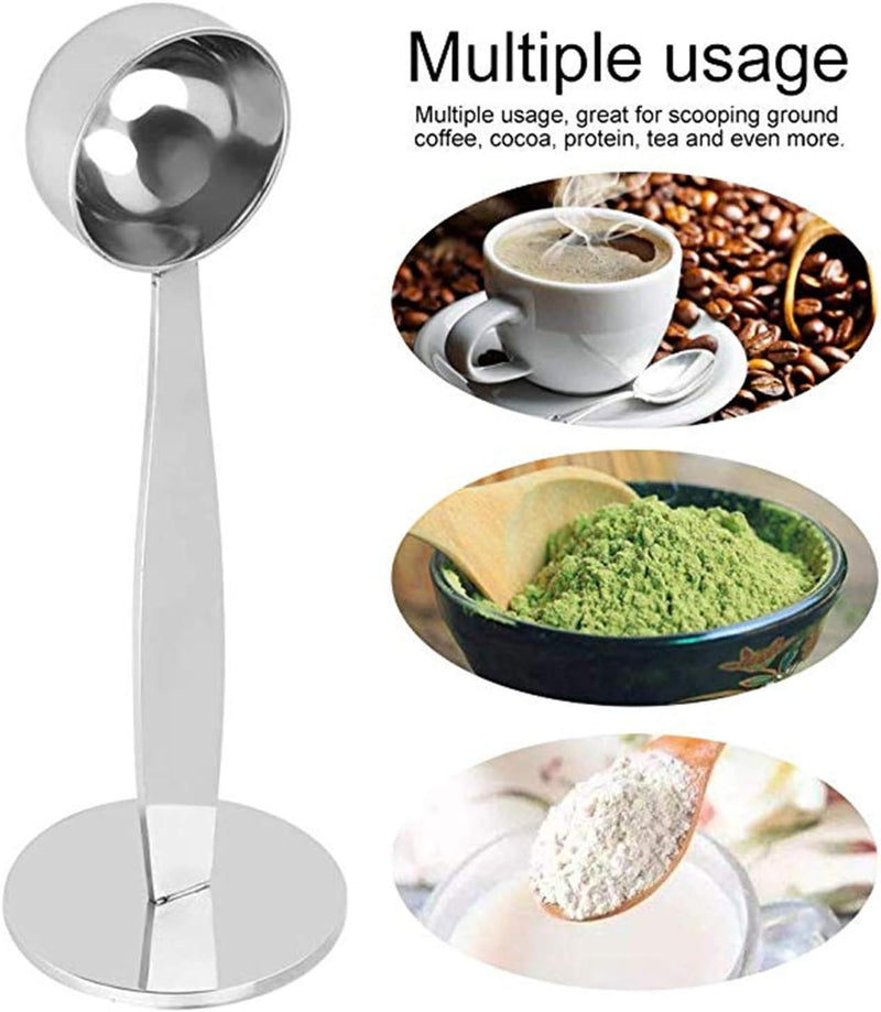 Espresso Scoop with Tamper 2 In 1 Stainless Steel Coffee Scoop Tamping Dual-Purpose Coffee Spoon Powder Hammer Tamper Multi Function Spoon Holder Coffee Tools for Measuring and Tamping