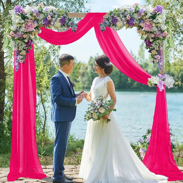 Wedding Arch Draping Fabric Hot Pink Chiffon 20FT - 2 Panels for Party Decor