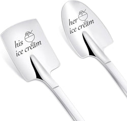 PBIEHSR Christmas Gifts for Couple, 2 Pcs His and Hers Gifts Ice Cream Spoons Stainless Steel Engraved Coffee Spoons, Wedding Gifts for Him Her (His & Her Ice Cream Spoon)