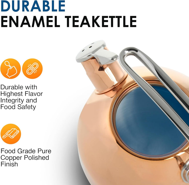 Chantal Classic Teakettle, 1.8 QT, Food Grade Pure Copper, 2-Tone Harmonica Whistle, Rapid Boil and Even Heating (Copper)