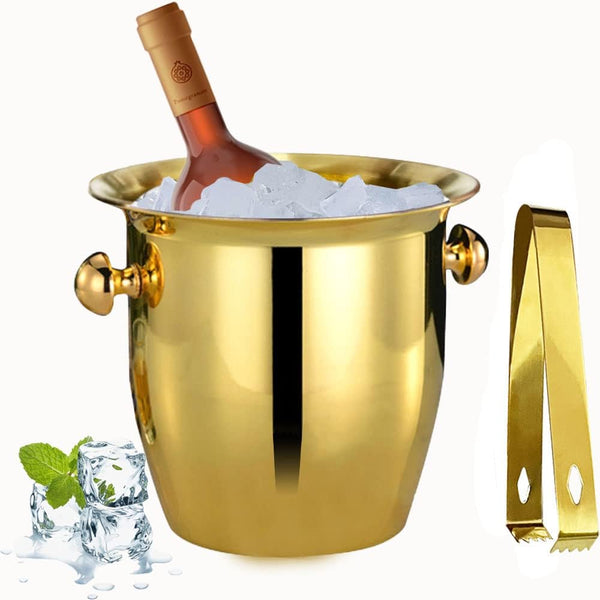 Ice Buckets - Champagne Ice Bucket with Tongs, Golden Trumpet Ice Bucket Stainless Steel Mirror Reflection Wine Cooler for Cocktail Bar Beer Red Wine Liquor Beverages Party,Ice Frozen Longer, 2.5L