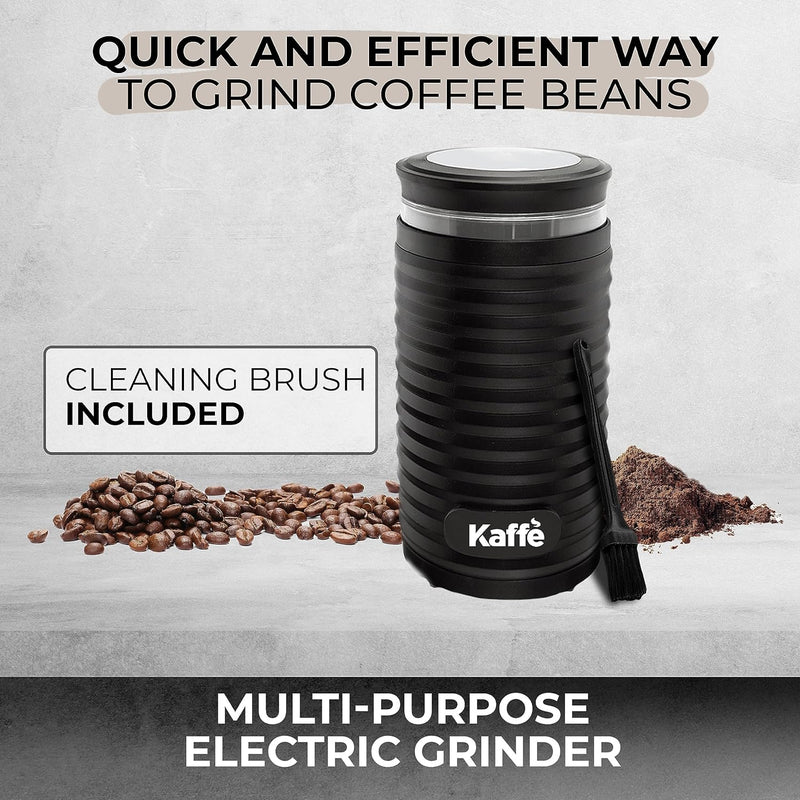 Kaffe Electric Coffee Bean Grinder w/Cleaning Brush - Easy On/Off - Perfect for Espresso, Herbs, Spices, Seeds, Nuts, Grains - 3.5oz / 14 Cup (Modern, Matte Black)