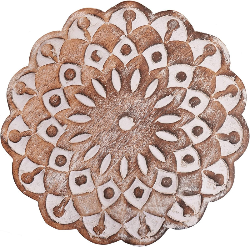 Set of 2 Wooden Trivets for Hot Dishes Pots and Pans Tea Pot Holders Nonslip Heat Resistant Kitchen Counter Accessories 8" Diameter Mandala Design (Design 1)