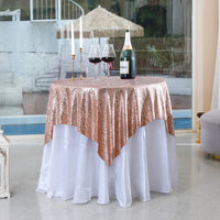 Sequin Tablecloth Square Rose Gold 50X50 Inch Glittering Shimmer Tablecloth for Wedding Baby Shower Birthday Party Dinners Sparkly Tablecloth