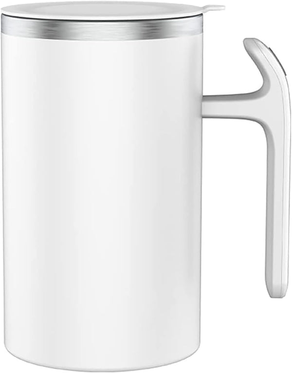 FANSAISI Automatic Stirring Coffee Mug, Stainless Steel Self Mixing Cup for Milk Beverage Chocolate (White)