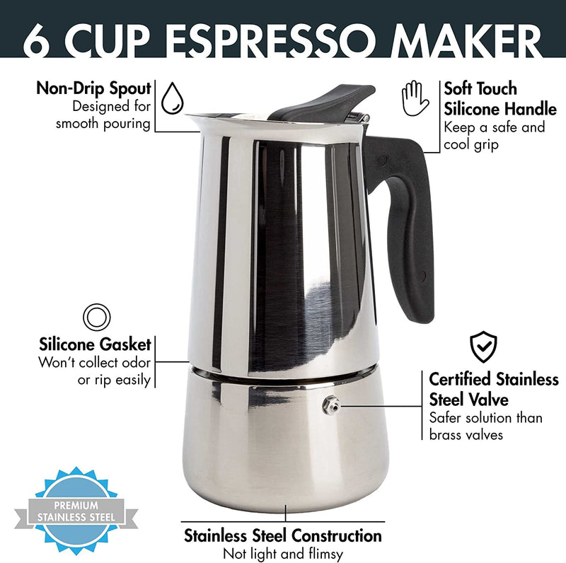 Primula Premium Stainless Steel Stovetop Espresso and Coffee Maker, 6-Cup