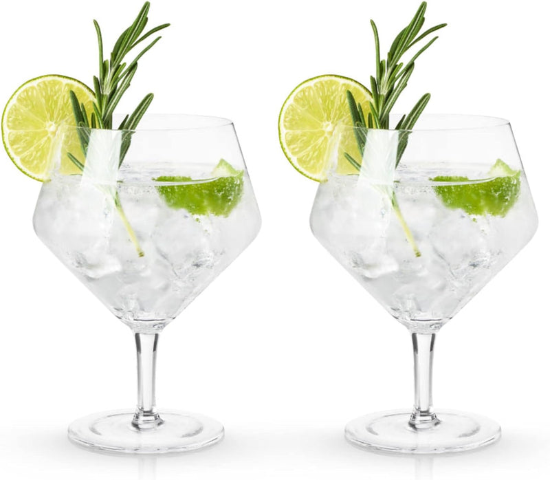 Viski Angled Stemmed Gin & Tonic Glasses, Highball glasses, Cocktail Glasses, Vodka Tonic Glasses, Gin Glasses for Gin Lovers Gift set of 2, 14oz, Clear