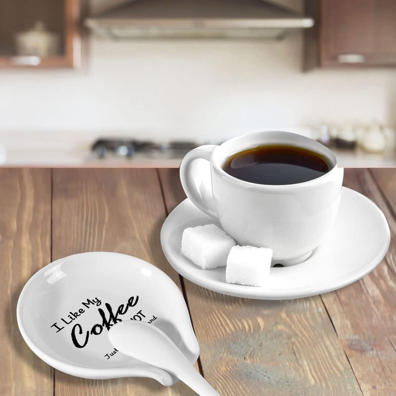 Coffee Spoon Rest and Spoon,Funny Coffee Quote Black And White Ceramic Coffee Spoon Holder-Station Decor Coffee Bar Accessories-Gifts for Coffee Lovers (I Like My Coffee)