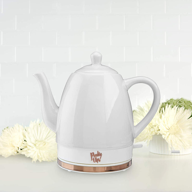 Pink Up Noelle Electric Tea Kettle, Gooseneck Kettle, Hot Water Dispenser, Pour Over Coffee, Automatic shut off, Cordless, Electric Teapot, 1.5L, Ceramic, Grey