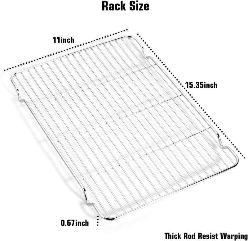 Wildone Baking Sheet & Rack Set [2 Sheets + 2 Racks], Stainless Steel Cookie Pan with Cooling Rack, Size 16 x 12 x 1 Inch, Non Toxic & Heavy Duty & Easy Clean