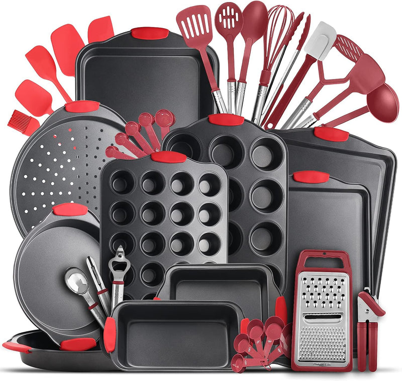 Eatex Nonstick Bakeware Sets with Baking Pans Set, 39 Piece Baking Set with Muffin Pan, Cake Pan & Cookie Sheets for Baking Nonstick Set, Steel Baking Sheets for Oven with Kitchen Utensils Set - Black