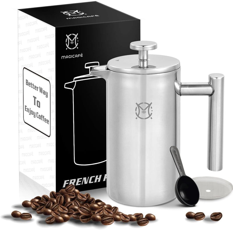 MAGICAFÉ French Press Coffee Maker – Single Serve 1 Cup Small Stainless Steel Thermal Double Walled French Press 350ML/12OZ