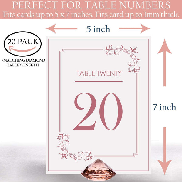 ROSE GOLD Party and Wedding Table Decorations - 20 Diamond Table Number Holder or Place Card Holders, plus over 6,000 Diamond Table Confetti Scatter Diamonds