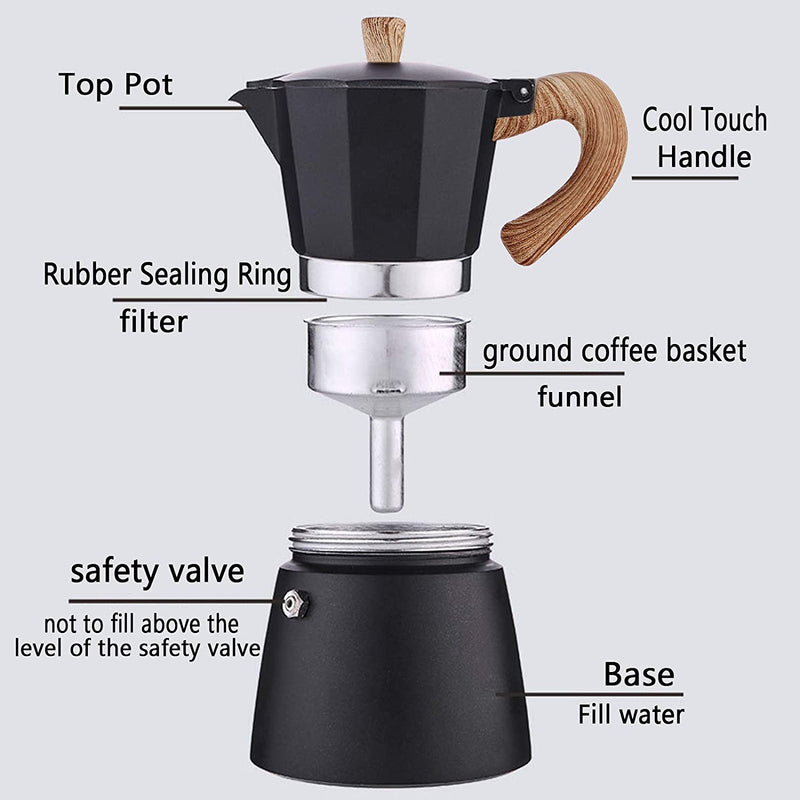 AIFUSI Moka Pot, Italian Coffee Pot 6 Cup/10 oz Stovetop Espresso Maker Stovetop Camping Manual Cuban Coffee Percolator Machine Italian Espresso Greca Coffee Maker Brewer Percolator