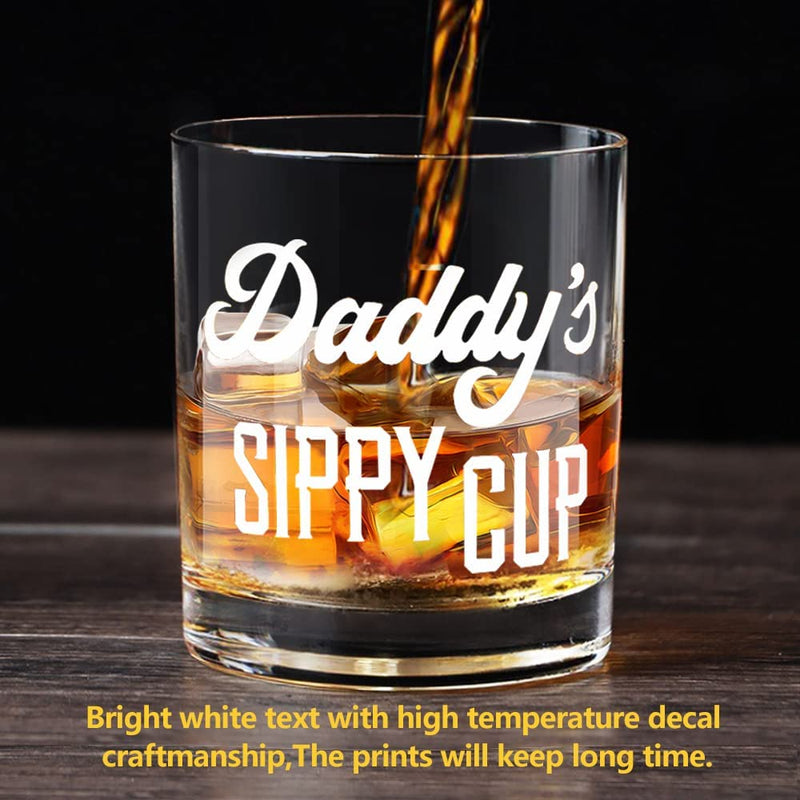 LIGHTEN LIFE Daddy's Sippy Cup Whiskey Glass 12 oz,Unique Dad Gift in Valued Wooden Box,Funny Gag Gift for New Dad,Father,Husband from Kids Wife for Father's Day,Birthday,Christmas