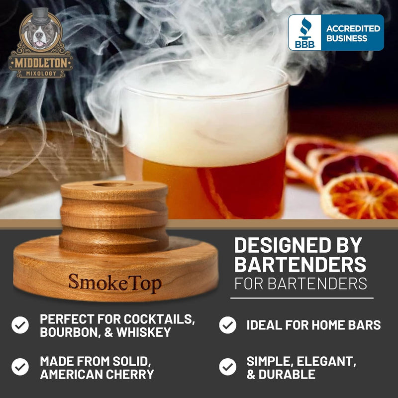 SmokeTop Cocktail Smoker Kit - Old Fashioned Chimney Drink Smoker for Cocktails, Whiskey, & Bourbon - by Middleton Mixology (Cherry)