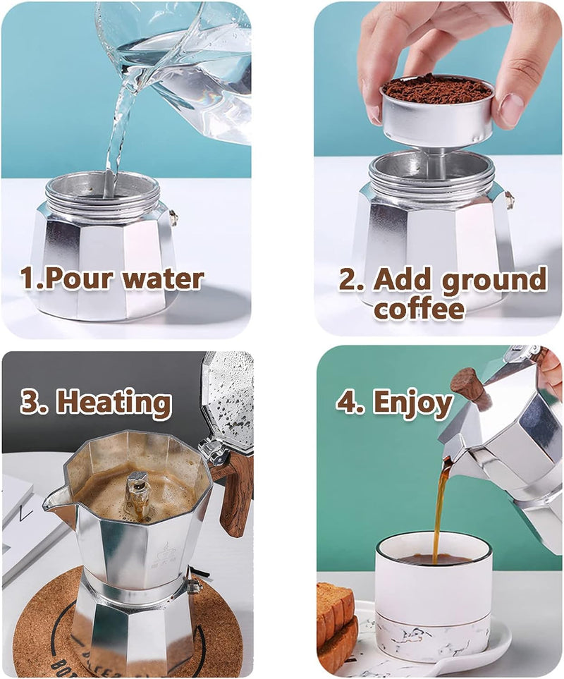 Moka Pot, Italian Coffee Maker, Coffee Pot 6 cup/10 OZ Stovetop Espresso Maker for Gas or Electric Ceramic Stovetop Camping Manual Cuban Coffee Percolator for Cappuccino or Latte