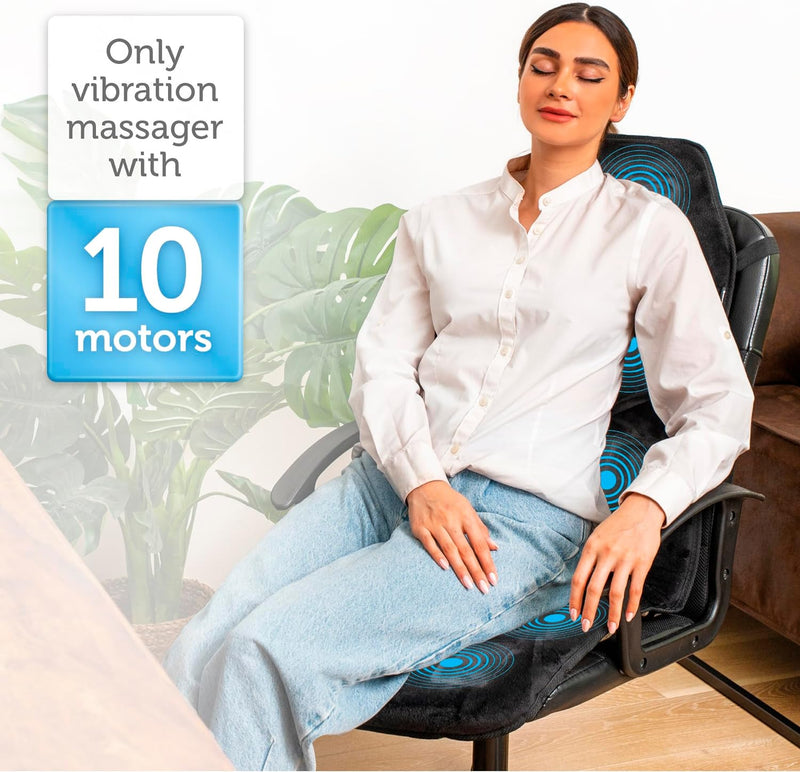 COMFIER Massage Seat Cushion with Heat - 10 Vibration Motors, Back Massager for Chair, Massage Chair Pad for Back Ideal Gifts for Women, Men (Renew)