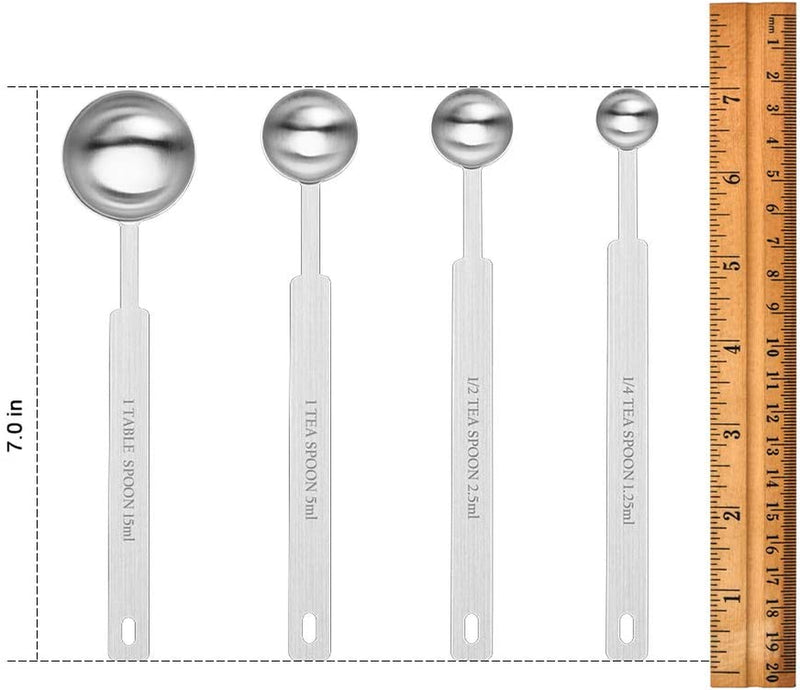 ONEKOO 7 Inches Long Handle Measuring Spoons Set, Premium Stainless Steel Metal Spoon, Tablespoon & Teaspoon & Coffee Scoop, for Accurate Measure Liquid or Dry Ingredients, for Cooking Baking