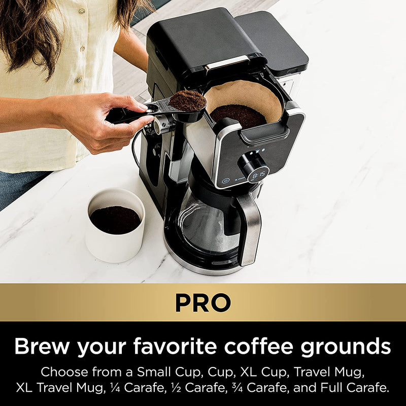 Ninja CFP301 DualBrew Pro Specialty 12-Cup Drip Maker with Glass Carafe, Single-Serve Grounds, compatible with K-Cup pods, with 4 Brew Styles, Frother & Separate Hot Water System, Black