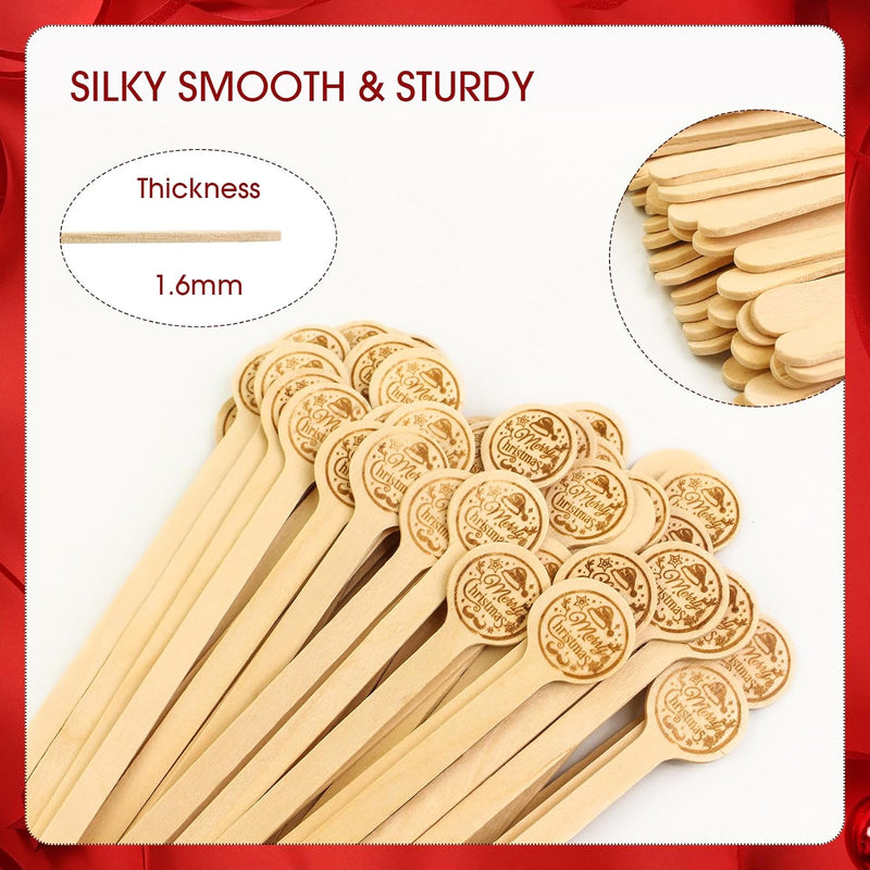 100Pcs Christmas Coffee Sticks Wooden Coffee Stir Sticks Cocktail Stirrers Disposable Drink Stirrers for Cocktail Beverage Hot Drinks Party Supplies Home Office 7inch