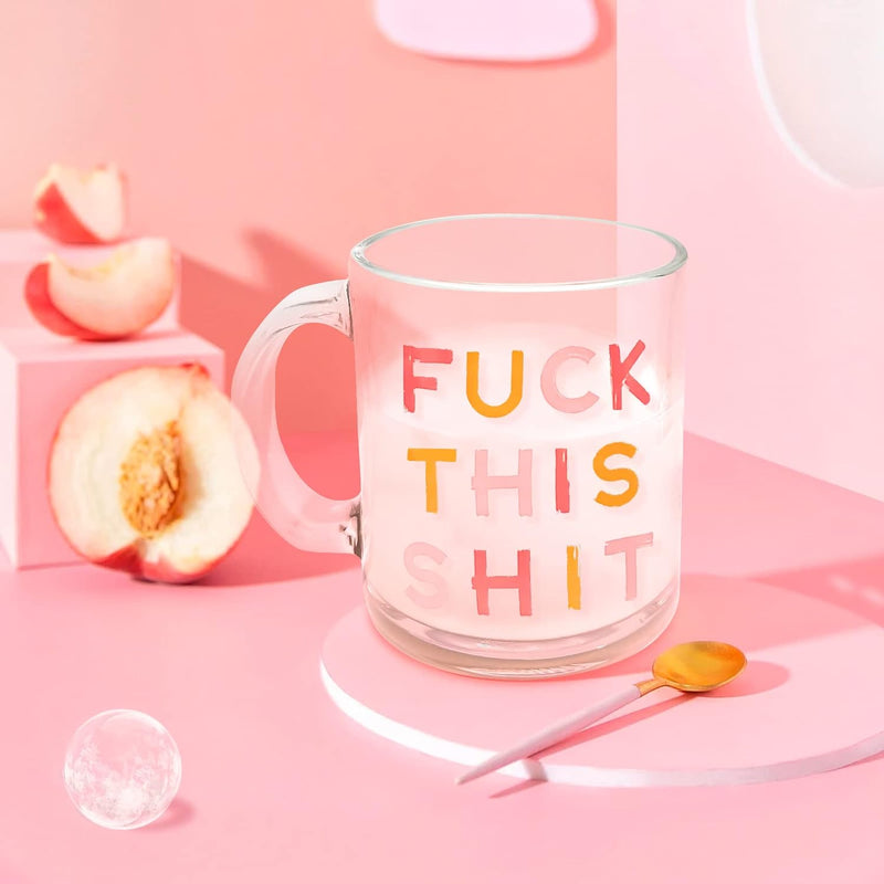 MARKABLE Fuck This Shit - Glass Coffee Mug, Large Wide Mouth Glass Mug, Clear Tea Cup with Handle, Perfect Design for Hot and Cold Drinks, 11 OZ Glass Cup for Beer, Coffee, Milk, Tea and Juice