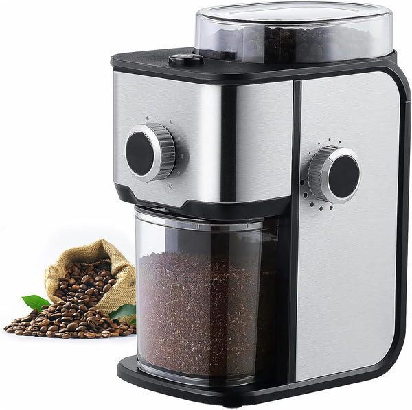 Ollygrin Flat Burr Coffee Grinder Electric, Coffee Bean Grinder Electric Espresso, Stainless Steel Coffee Bean Grinder With 14 Grind Settings 12 Cups SilverV01S