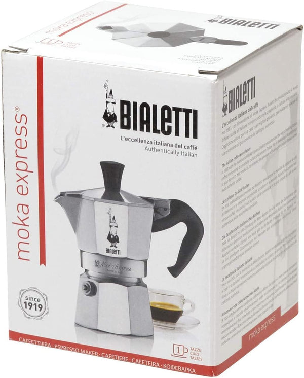 Bialetti - Moka Express: Iconic Stovetop Espresso Maker, Makes Real Italian Coffee, Moka Pot 1 Cup (2 Oz - 60 Ml), Aluminium, Silver