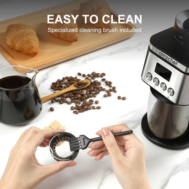 Burr Coffee Grinder, AMZCHEF Electric Coffee Bean Grinder with 30 Precise Settings, Anti-Static Espresso Coffee Grinder, Adjustable Burr Grinder for 1-14 Cups or 1-56 Seconds